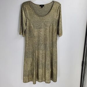 ESPRESSO womens L gold fit & flare pullover knit dress